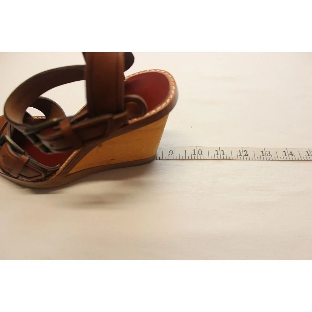 Bawcock wood leather adjustable buckle cross strap wedge sandals‎ 37